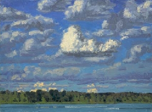 картина : река, небо, облака, 